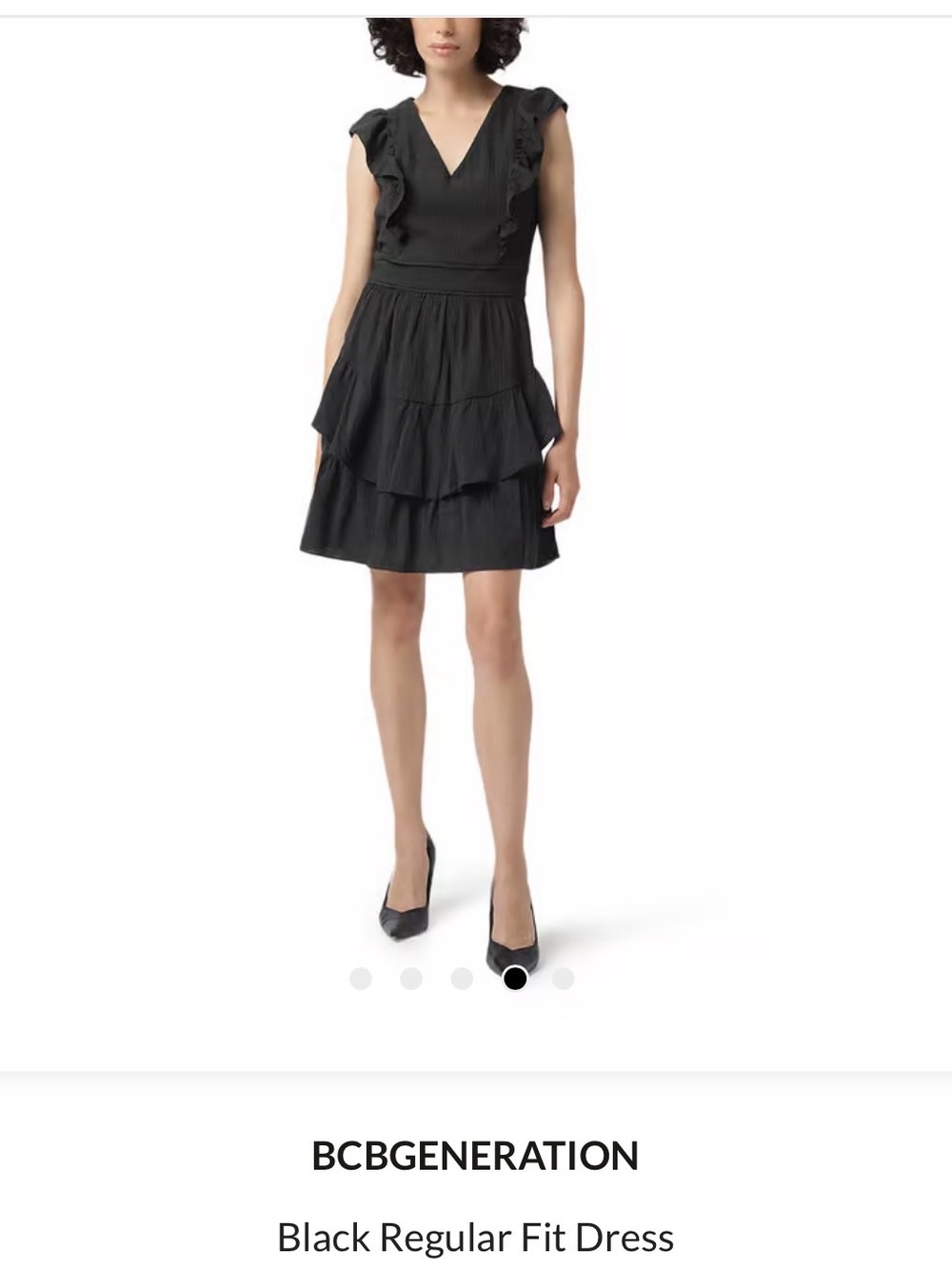 BCBGeneration Black V‑Neck Ruffle Tiered Mini Dress